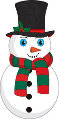 Cute Snowman With Gentleman Hat And Scarf Christmas Vector