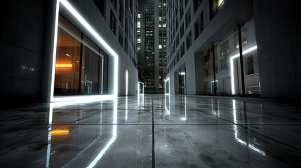 Futuristic white glow tech tunnel with digital code patterns on walls and floor symbolizes digital transformation innovation and data flow modern matrix design with deep glowing perspective

