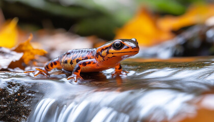 Fototapeta premium Frog resting on lush green leaf closeup