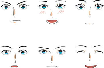Facial Expressions Man Front Look 6 Set Vector