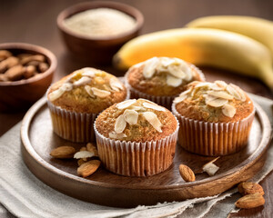 Almond flour banana muffins on wooden tray
