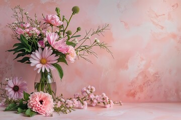 Serene Floral Still Life on Soft Pastel Pink Background for Calm Aesthetic