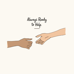 Helping Hand Vector Illustration: Minimalist Line Art Design for International Nurses Day, Featuring Support and Care with 'Always Ready to Help' Quote. Ideal for Medical, Healthcare. May 12. Stock