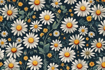 Infinite Botanical Daisy Flower Pattern Background