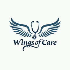 Obraz premium Wings of Care: Vector Stethoscope Wings Graphic for International Nurses Day. Modern Medical Symbol for Healthcare Professionals. Nurse Appreciation Design. May Celebration with Clean Lines and