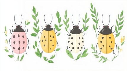 Cute ladybug illustration set with different colors