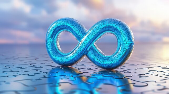 Blue Infinity Symbol on Puzzle Piece Background Reflecting Serenity