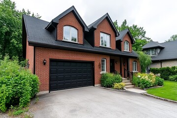 A luxury semi-detached house in an upscale neighborhood, featuring a private driveway and a rooftop terrace