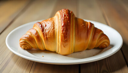 Buttery Croissant on Table with Soft Light.