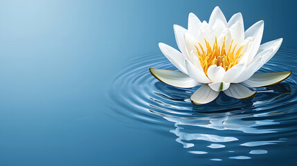 Serene White Water Lily on Calm Blue Water