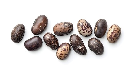 Obraz premium Assorted Speckled Beans on White Background for Culinary Use