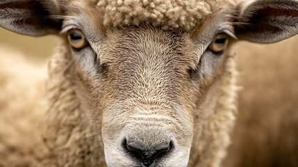 Close-up Sheep Face Woolly Farm Animal Portrait