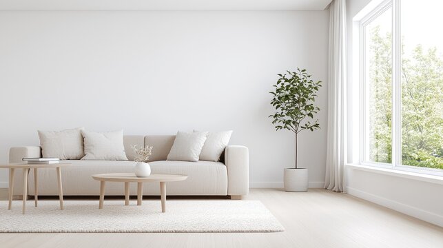 Modern minimalist living room interior design bright airy space with neutral tones