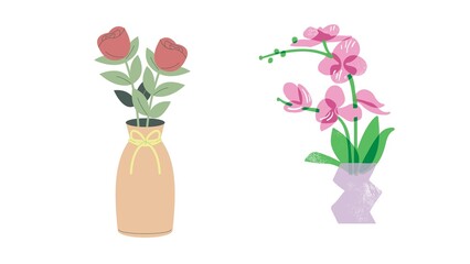 Two elegant flower bouquets isolated on a white background, perfect for wedding invitations, greeting cards, or floral-themed design projects.