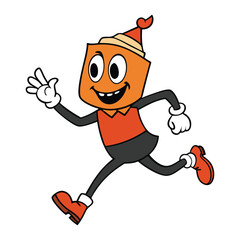 A goofy Halloween character in a wild sprint—arms flailing, wide-eyed, dressed in a mismatched costume with silly props, fleeing spooky chaos in hilarious panic!