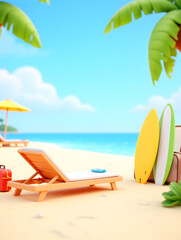 Summer beach self-driving travel vacation leisure holiday 3d illustration
