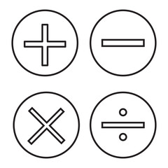 Fototapeta premium Set of Math icons. Colorful variety arithmetic plus, minus, equal, multiply and divide signs isolated on white background. Vector design elements.