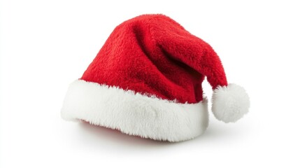 a festive santa hat isolated on a crisp white background evoking the spirit of christmas and seasonal cheer with its plush red and fluffy white trim design