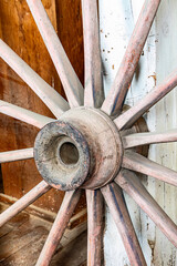 USA, Pomeroy, Washington State. Vintage wagon wheel.