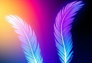Colorful abstract bird feathers with glowing neon effect.