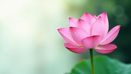 Obraz premium Delicate pink lotus petal, pristine white backdrop, bloom, background