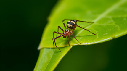 Fototapeta premium Closeup image of an Ante Spider on the edge of a leaf