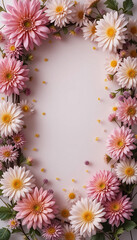 Obraz premium Soft pink flowers elegantly arranged create serene oval frame. AI Generated