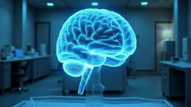 Holographic Transparent Brain Rotating in Medical Lab &ndash; Brain Advancement with Microchip Technology