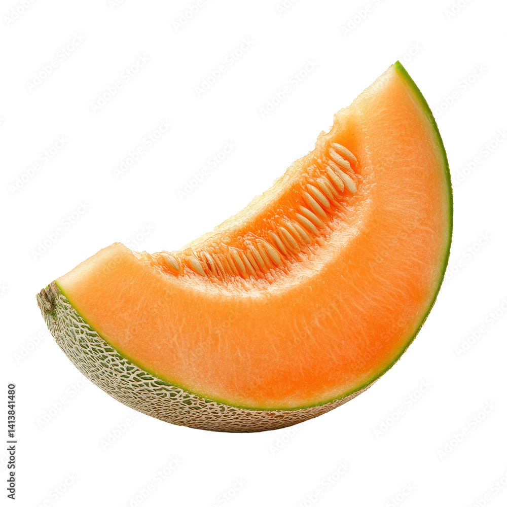 Poster fresh melon slice on transparent background showcasing vibrant color and texture, melon isolated on 