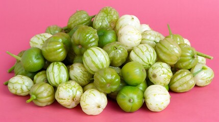 Vibrant Still Life of Wild Cucumber Fruits on a Striking Pink Background