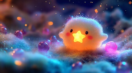 Fluffy Luminescent Chick in a Dreamy Night Scene
