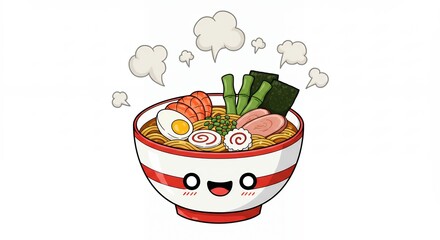 Kawaii ramen bowl cartoon illustration