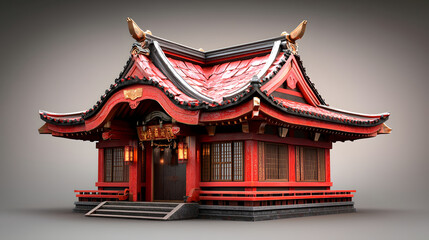 Fototapeta premium Pixel Art Red and Black Asian Temple 3D Render