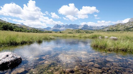 Tranquil stream landscape peaceful nature scene with sky reflection