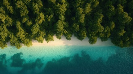 Pristine island beach fringed by lush greenery