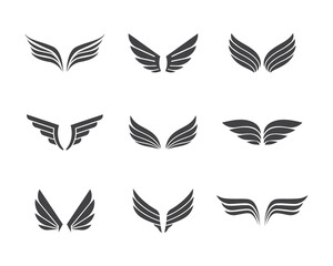Set of black wings icons. Bird wings, wings logo, angel wings. Wing Collection in different shape isolated on white background
