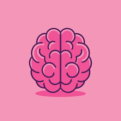 Pink human brain cartoon icon top and of side view on isolated pink background