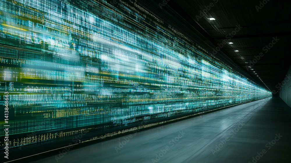 Poster digital data flow visualization tech lab infographic futuristic environment perspective innovation