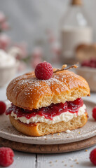 Sweet Raspberry Cream Sandwich Delightful Pastel Tones. AI Generated
