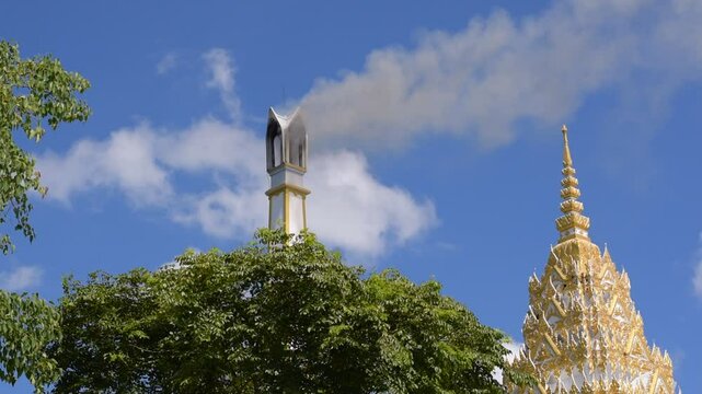 Thai Crematorium smoke from chimney, Closeup of Crematoriums with Smoke