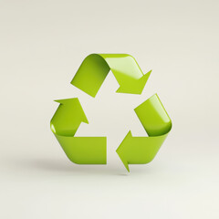 Obraz premium vibrant green recycling symbol made of smooth plastic, representing sustainability and eco friendliness. This 3D rendered icon emphasizes importance of recycling and environmental awareness