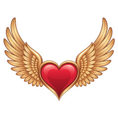 Obraz premium Red Heart with Golden Wings on Transparent Background