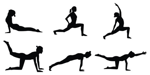 silhouettes of gymnastic poses black silhouette of asport women gymnastics girl. silhouettes of yoga pose.