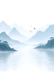 Chinese style poetic clouds, mist, rivers and mountains, beautiful scenery, landscapes, solar terms illustrations