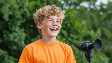 Happy young person outdoor portrait close up smiling positive cheerful lifestyle