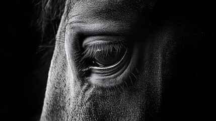 Obraz premium Horse Eye Close-up in Black and White Detail Animal Portrait