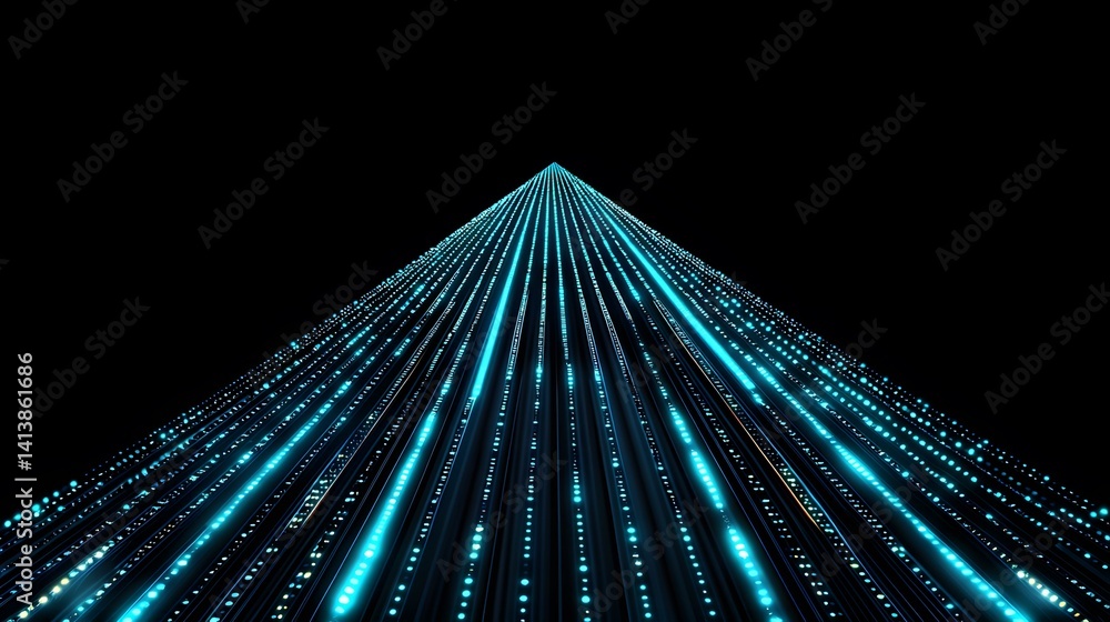 Poster the image shows numerous bright cyan lines of light converging at a vanishing point in the distance,