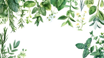 Watercolor Herbs & Flowers Frame - Watercolor illustrations