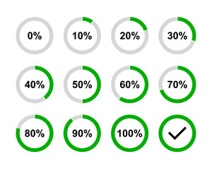 Loading circles. Progress circles from 0 to 100 percent