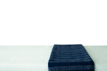blue cloth on white table